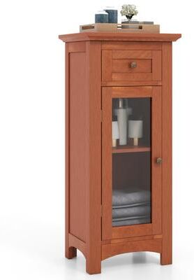 Costway Bathroom Freestanding Storage Cabinet with Single Glass Door-Brown
