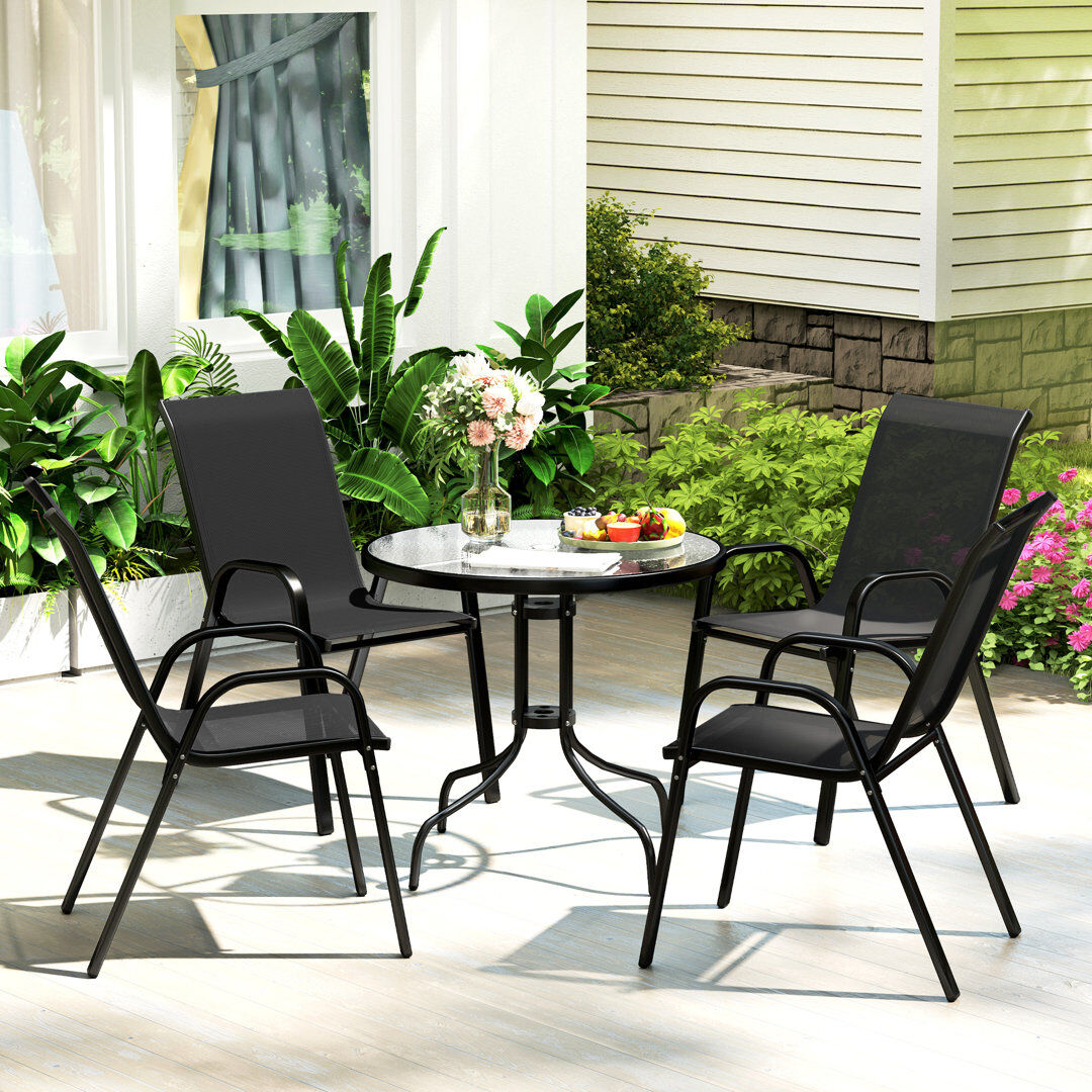 Astoria Grand Outsunny 5 Pieces Garden Dining Set 4 Seater Garden Furniture Black/Clear/Black 4