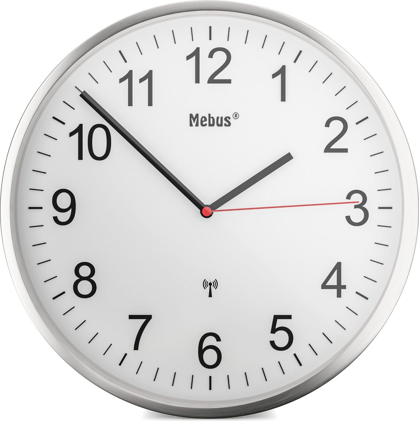 Mebus Funkwekker Stationstype met Aluminium Behuizing, Zilver/Wit, 30 cm