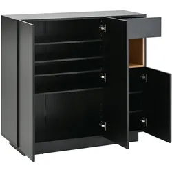 Schuhschrank 105x39x100 cm mit LED-Beleuchtung in Schwarz und Holz, praktische Schublade und verstellbare Regale