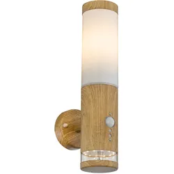 Außenlampe Bewegungsmelder Edelstahl Aussenleuchte mit Bewegungsmelder Wandlampe Aussen Edelstahl, Holz Optik mit Deko LED, 1x E27, BxH 8,5 x 35 cm
