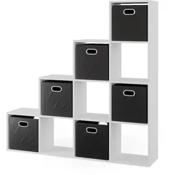 Vicco Treppenregal Raumteiler Bücherregal 10 Fächer Weiß Stufenregal Faltbox