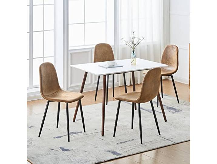 FurnitureR 4er Set Esszimmerstühle, Skandinavische gepolsterte Metallstühle aus Kunstleder für Küche, Esszimmer, Wohnzimmer, Braun
