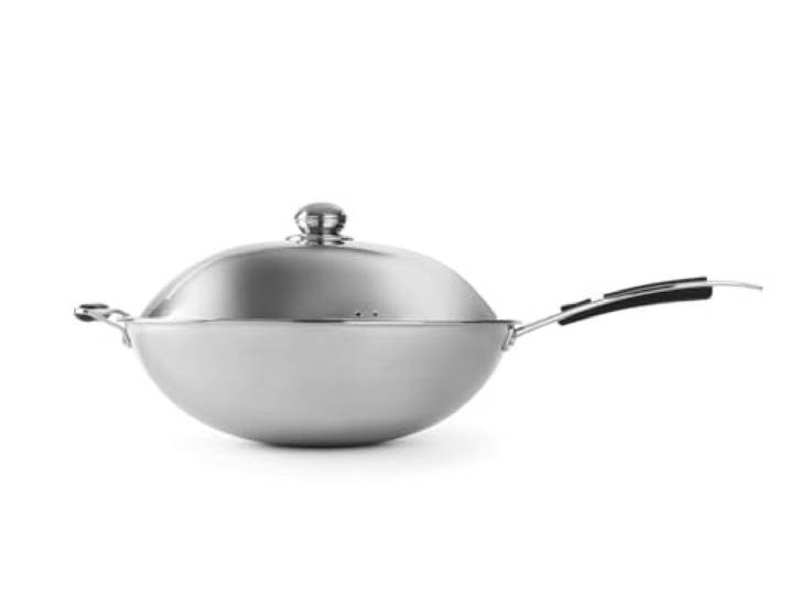 HENDI Wokpfanne, Induktionwok 239766, Induktionskocher, Induktions-geeignet, 3-lagiges Material, Softgrip, Deckel ø360x180mm, Edelstahl