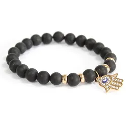 Hamsa / Black Agate - Gemstone Bracelet