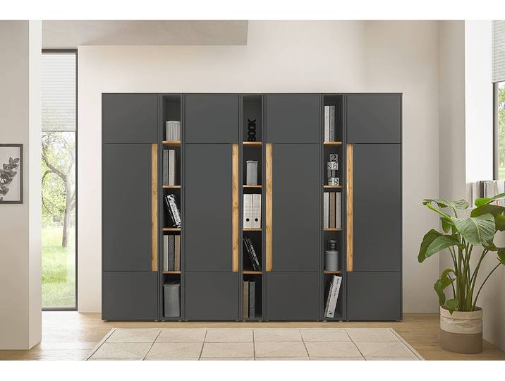 Schrankwand 260cm Grau/Anthrazit