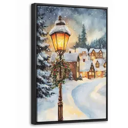 LEINWAND Bilder mit Rahmen - Weihnachtsdorf - Häuser - Schnee - Weihnachten - 40x60