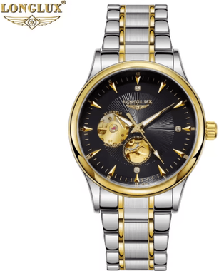 Inspire Picks LONGLUX Automatic Skeleton Stainless Steel Luxury Watch For Men 8020gj Black