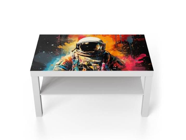 DEQORI Glastisch weiß groß 90x50 cm Motiv Sternenreisender ausgefallener Beistelltisch aus Glas Hochglanz Couchtisch fürs Wohnzimmer moderner Couch Tisch mit Design