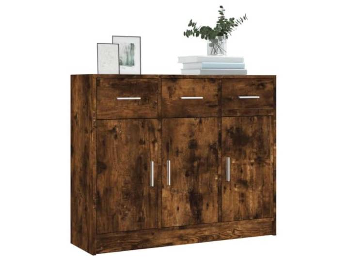 KTHLBRH Anrichte Eiche Rauch 91 x 28 x 75 cm Holz mehrschichtig Großer Stauraum, Ausstellungsfläche, Staubschutztüren, einfache Reinigung