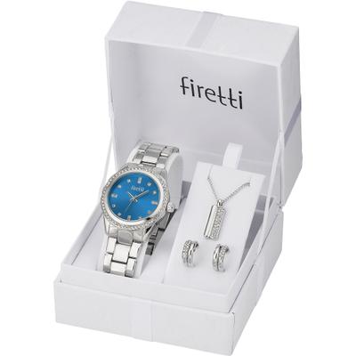 Quarzuhr FIRETTI "Lumina", blau (silberfarben, blau, blau), Armbanduhren, Damen, silberfarben, Quarzuhr, Armbanduhr, Damenuhr, Ideal auch als Geschenk, analog, Glassteine