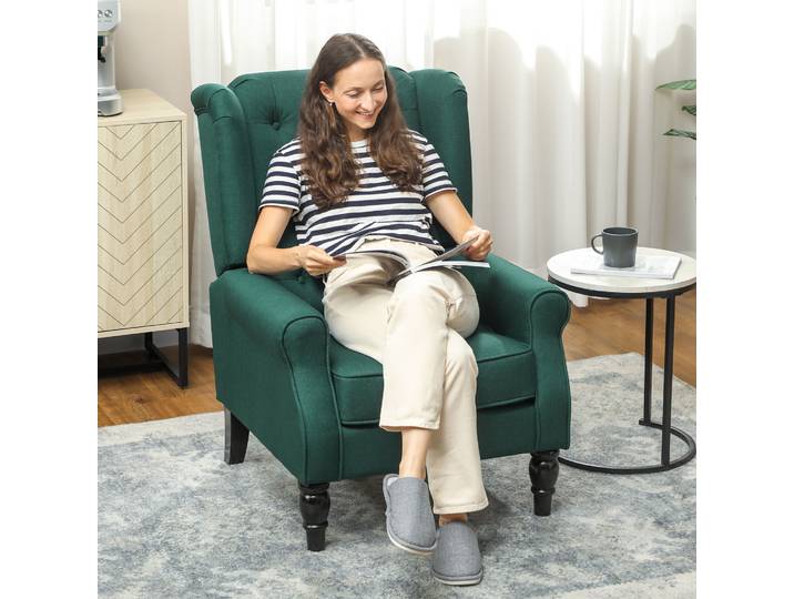 HOMCOM Fauteuil à Oreilles Vert Foncé 74x86x102 cm Rembourré