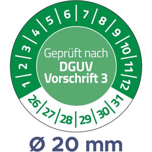 Zweckform Prüfplaketten 6977 Geprüft nach DGUV Vo3, 2026-2031, grün, Ø 20mm, abziehsicher, 120 Stück