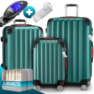 Monzana Koffer Baseline, grün, 3-teilig + Zubehör, Hartschale, mit 4 Rollen, klein / mittel / groß