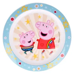 Tinisu, Kindergeschirr + Kinderbesteck, Peppa Pig Plastik-Teller Kunststoffset für Kinder - Mikrowelle geeignet