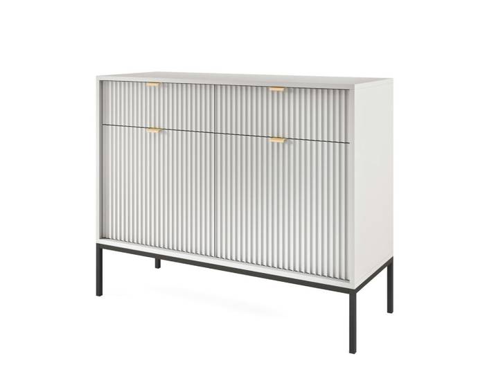 Komodee Sideboard Nanaimo Kom2-2D2S Profilierte Fronten, Grau, Metall, 104x83x39 cm, Kleinmöbel, Kommoden, Sideboards