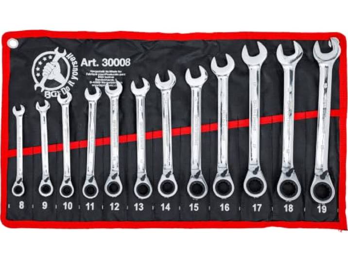 BGS Diy 30008 Ratelring-steeksleutelset omschakelbaar 8-19 mm 12-dlg