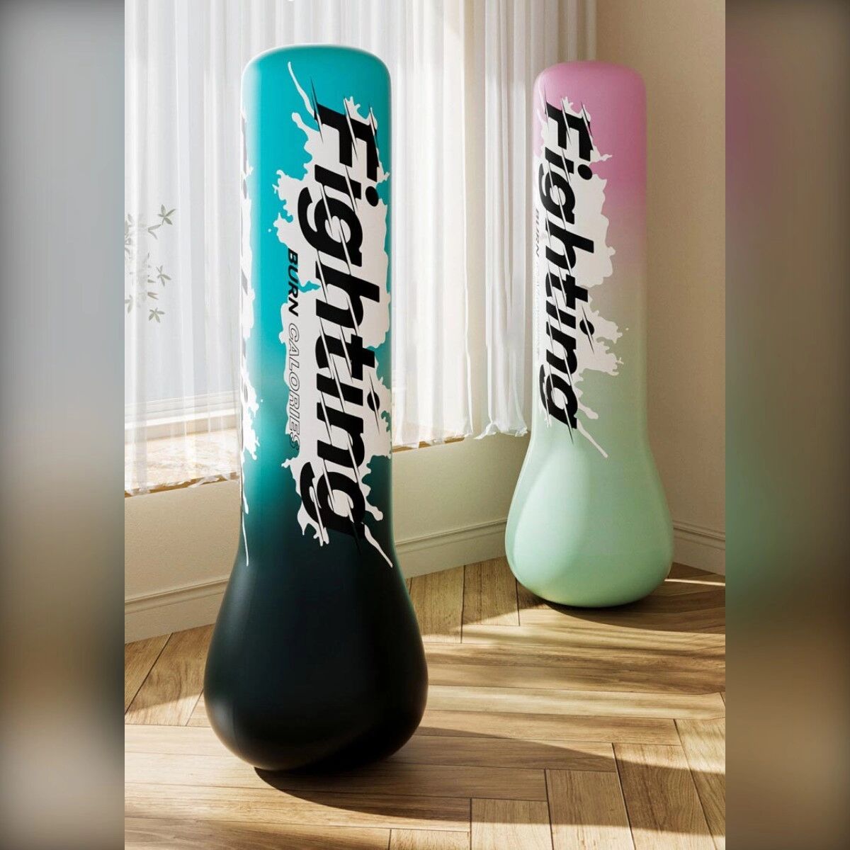 INF Colonne de frappe gonflable 1.5m pour soulagement du stress – PVC rose coloré, rebond 360°, valve anti-fuite, pompe à pied