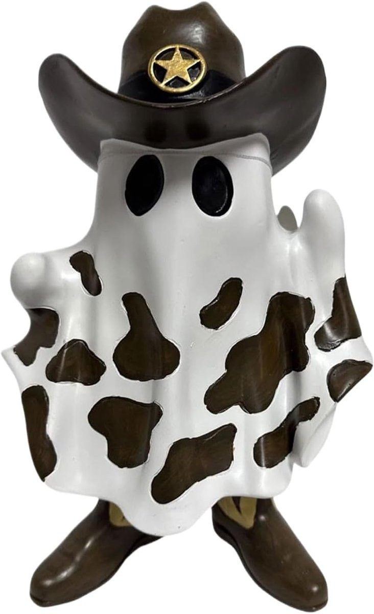 Cowboy Spook Beeldje - Multicolor Resin Ornament voor Halloween Decoratie - Hoogte: 19,8 cm