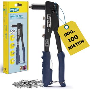 Rapid Blindnietzange RP10, Set, für 3,2 bis 4,8 mm Blindnieten-Ø, mit 100 Nieten, 25 Stück