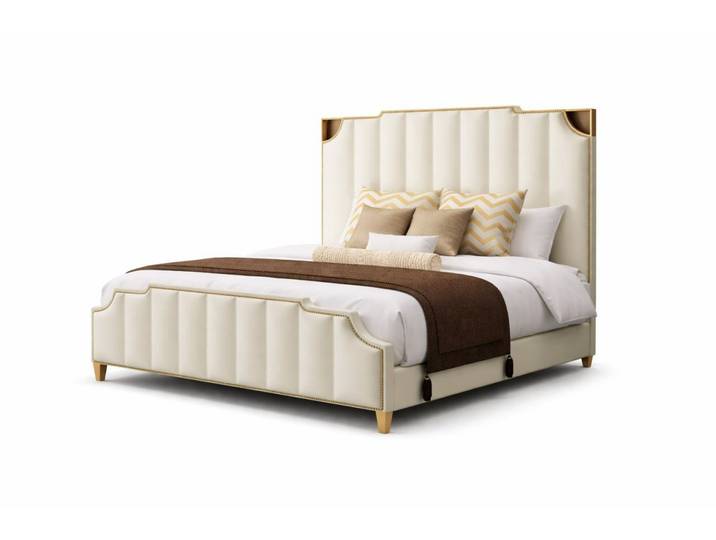 JVmoebel Polsterbett Doppelbett fürs Hotel Schlafzimmer 180x200 Leder Metall Weiß Sofort, Made in Europa