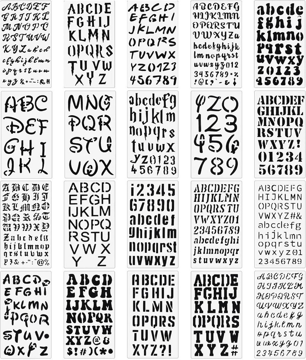 20 Stuks Alfabet en Cijfers Sjabloon Set voor Schilderen en Decoratie