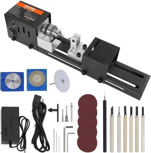 VEVOR Mini Draaibank 96W voor hout, 7 versnellingen, zwart