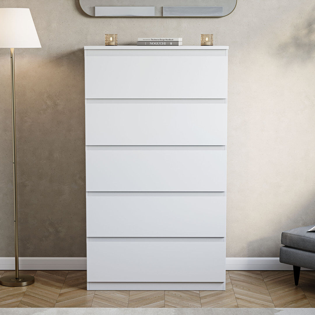 17 Stories Cunha 70 cm W Chest of 5 Drawers White 117cm H X 70cm W X 40cm D