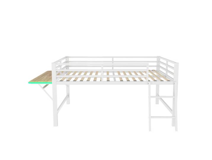 Oxeza Metallbett 140/200 cm Weiß mit Schreibtisch und Ferngesteuertes LED-Lichtband, Metall, Mode, Rechteckig, 140x200 cm, Schlafzimmer, Betten, Metallbetten