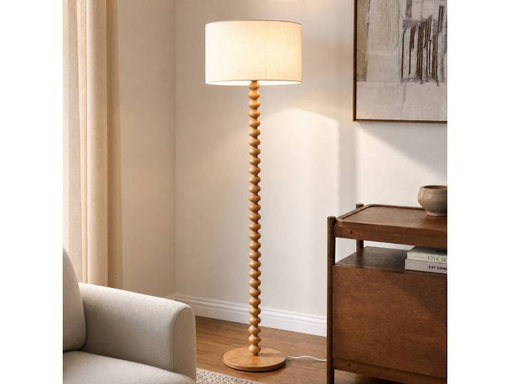 Stehlampe Karlie Lucande, Holz hell, Holz