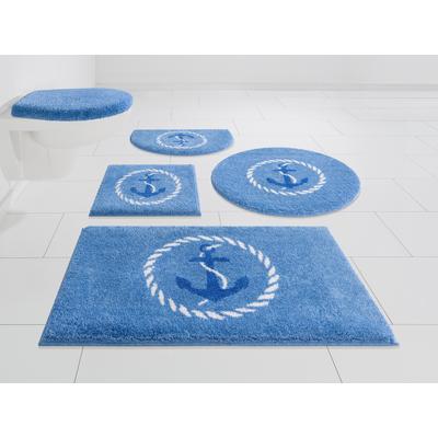 Badematte GRUND "Port Louis" Gr. 3, blau, H:20mm, Kunstfaser, Badematten, Badematte, Design mit Anker, maritim, Made in Europe
