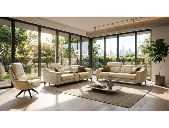 JVmoebel Polstergarnitur Luxuriöses Beiges Sofa Set Exklusiver 3-Sitzer Stoffsessel Zweisitzer, (3-tlg), Made in Europa