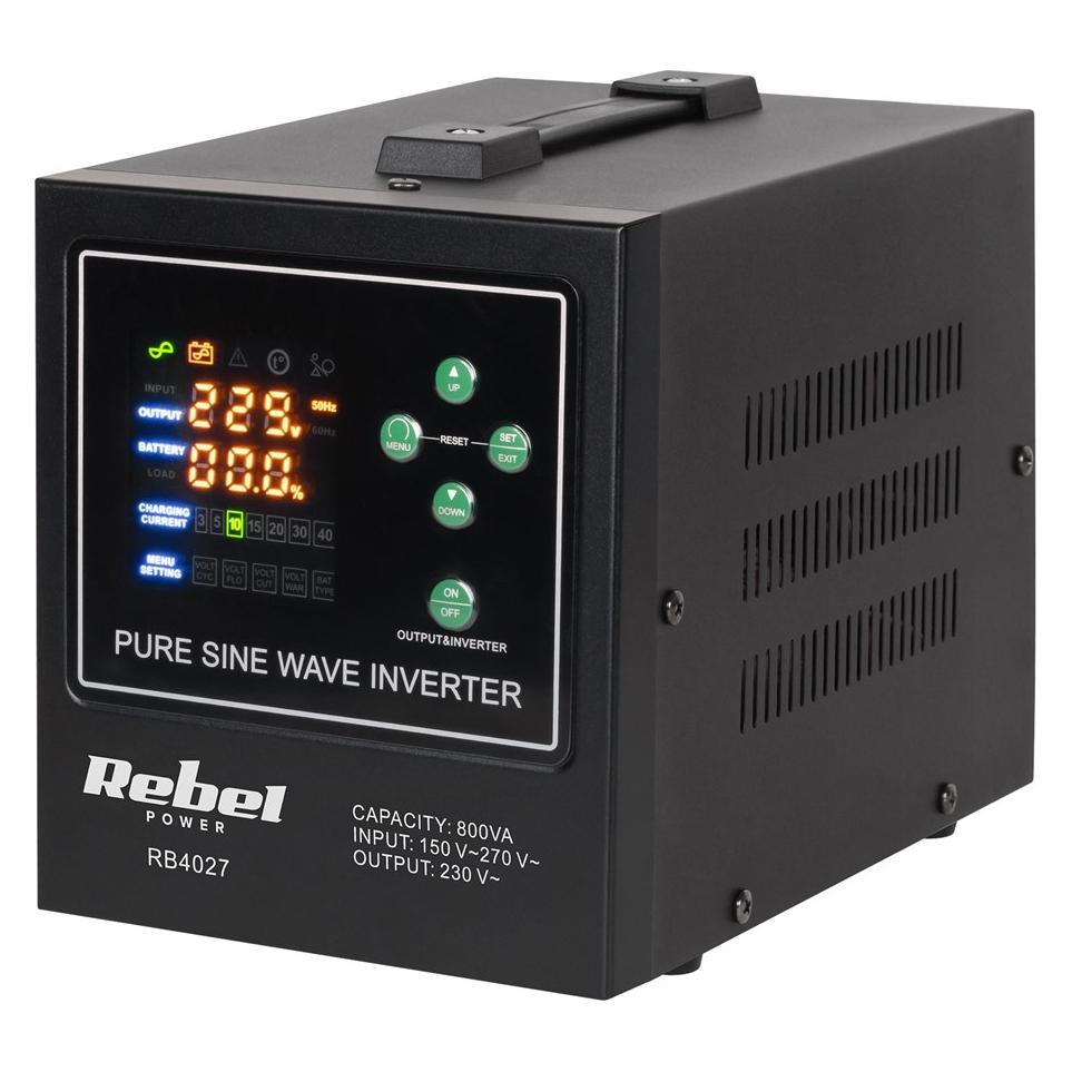 Rebel POWER-800-LFP4 - Wechselrichter mit reiner Sinuswelle und Ladefunktion 12V 230V 800VA/500W (800 VA, 500 W) (RB-4027)