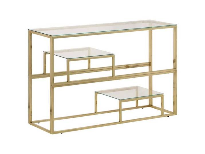 En solde  Table console moderne - UU - Petite Table de Présentation - doré acier inoxydable et verre trempé L6165