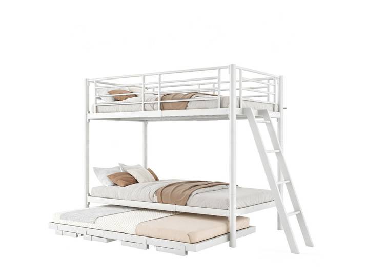 Modfu Etagenbett aus Metall und Holz 90x200 cm Weiß mit ausziehbarem Unterbett, 90x200 cm, Babymöbel & Kindermöbel, Kinderzimmer & Jugendzimmer, Stockbetten