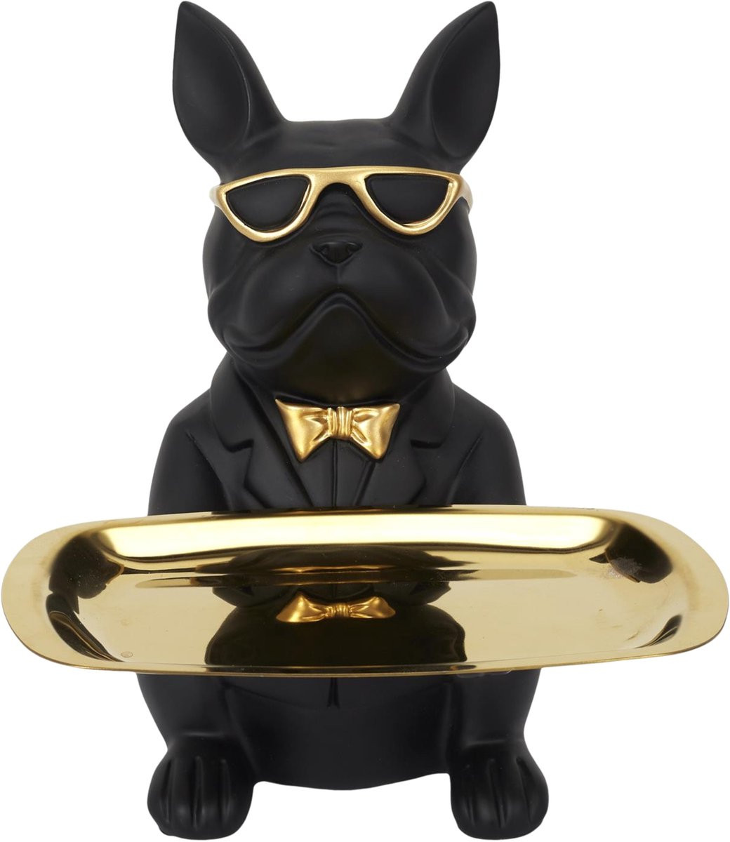 Home Deco Factory Beeld Bulldog Butler - Zwart - Hoogte: 21 cm