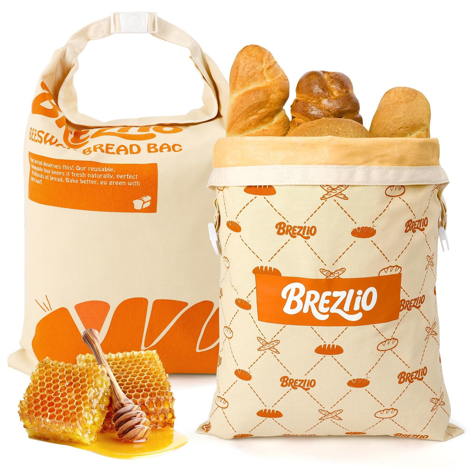Set van 2 herbruikbare bijenwas broodzakken