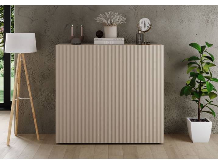 Highboard HOME AFFAIRE Rio, Höhe 111 cm, Breite 120 cm, Stauraumschrank, Kommode, 2 Türen , beige (cashmere, front mit geriffelter struktur), B:121cm H:111cm T:42cm, Sideboards, Highboard, geriffelte MDF-Fronten, modern u. elegant, viel Stauraum