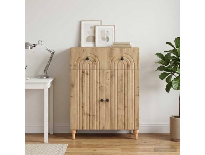 RJPLMFV Anrichte Eiche 66 x 34,5 x 90 cm aus Holz Stabile Regale, Türen 90°, vielseitige Aufbewahrung, einfache Reinigung