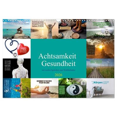 Achtsamkeit Gesundheit mit coolen Sprüchen zum Wohlbefinden (Wandkalender 2026 DIN A3 quer), CALVENDO Monatskalender