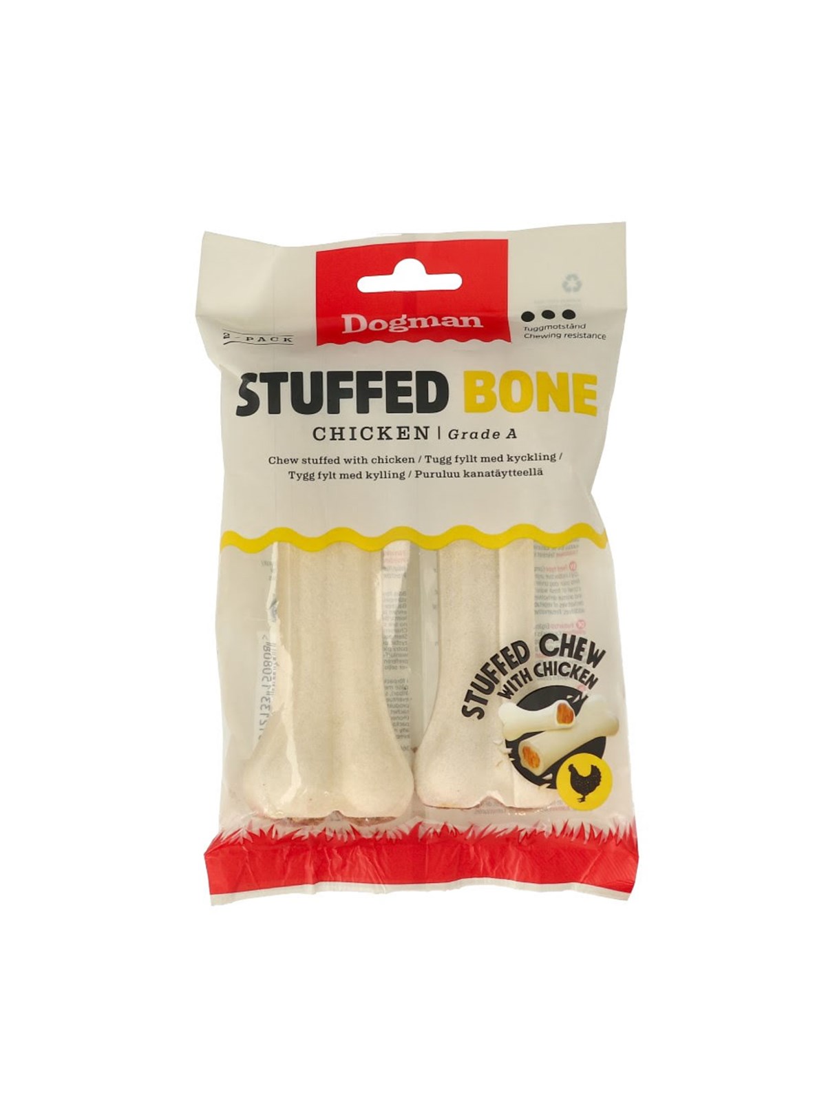 Dogman Mit Huhn gefüllte Rinderhaut-Kauknochen 12.5cm (2er-Pack)