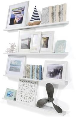 "Wallniture Denver 46"" Picture Ledge Floating Shelves, White, Set of 4"