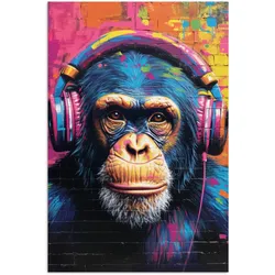 POSTER Graffiti - Schimpanse - Straßenkunst - Kopfhörer - Affe Room Decor 20x30 cm