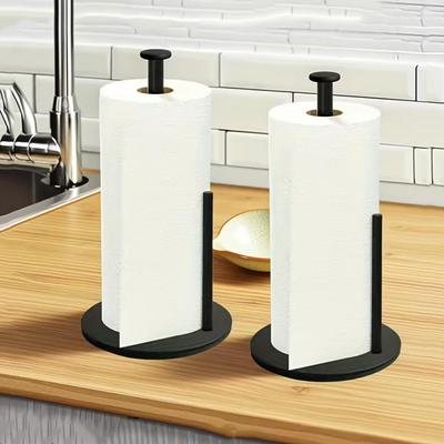Youfap Market Heavy Duty Stainless Steel Kitchen Roll Holder, Space Saving Countertop Organizer With Weighted Base For Paper Towels black