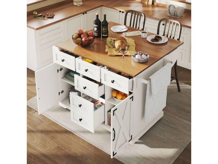 Desserte Îlot de cuisine pliant 147x44/70x93 cm desserte mobile avec rangement table rabattable MDF blanc métal