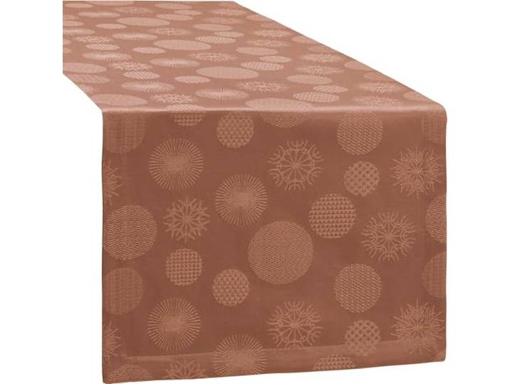 Erwin Müller Jacquard Tischläufer Calvia Kupfer Größe 40x170 cm - eingewebte Eiskristalle und Christbaumkugeln, zarter Schimmer, Pflege- und bügelleicht