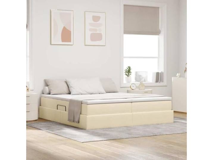 RJPLMFV Bett mit Bettkasten, 180 x 200 cm, mit Matratze, Polyester, cremefarben