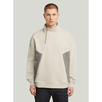 Longpullover G-STAR "Fabric Mix Half Zip Sweater", Herren, Gr. M, weißbait, Obermaterial: 100% Baumwolle, Pullover Longpullover