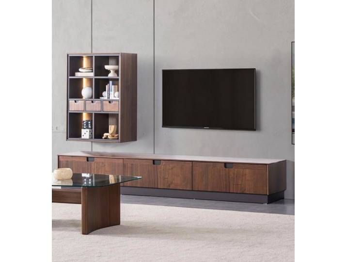 Xlmoebel Wohnwand Braune Holz-Wohnwand mit TV-Ständer und Wandregal, (2-St., 2 tlg.WOHNZIMMER SET (TV-Gerät+Wandregal), Hergestellt in Europa