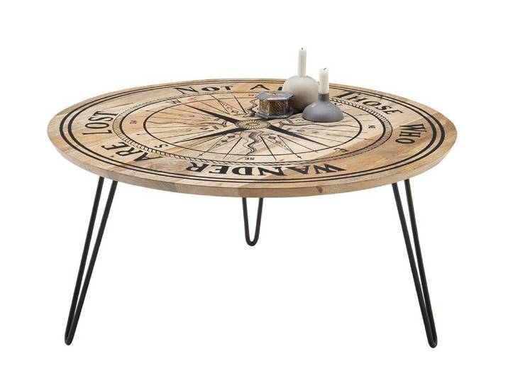 MCA furniture Couchtisch Beistelltisch Nevis, Mango massiv, Ø90, mit Druck, natur (no-Set), Breite 90 cm, rund, Tischplatte aus Massivholz